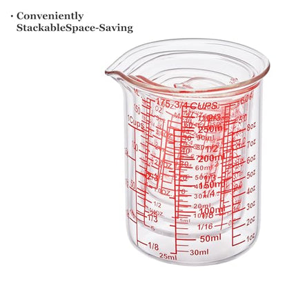 Ackers 7-Piece Glass Measuring Cup Set, Borosilicate Beaker Style Nesting Liquid Measuring Cups