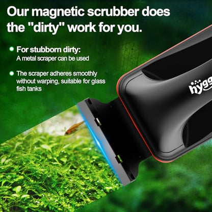 hygger Magnetic Aquarium Fish Tank Glass Cleaner,Detachable Dual-Blades Brush Tool with Floating Scrubber, Double Side Magnetic Scraper for 0.4-0.8 Inch Thick Glass Aquariums Tank (L) - size: L