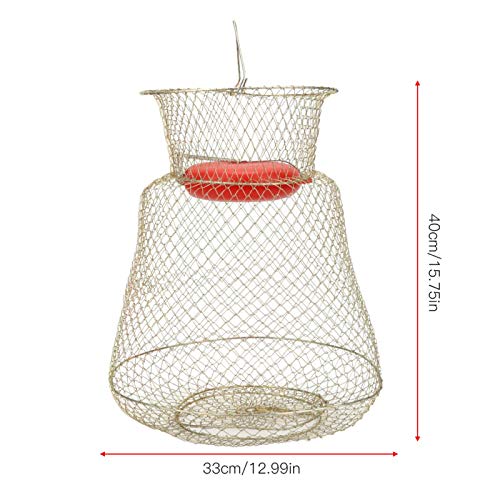 Portable Fishing Cage, Fish Basket Large Load Bearing Stainless Steel with Floating Bowl for Fishing(33cm in diameter)