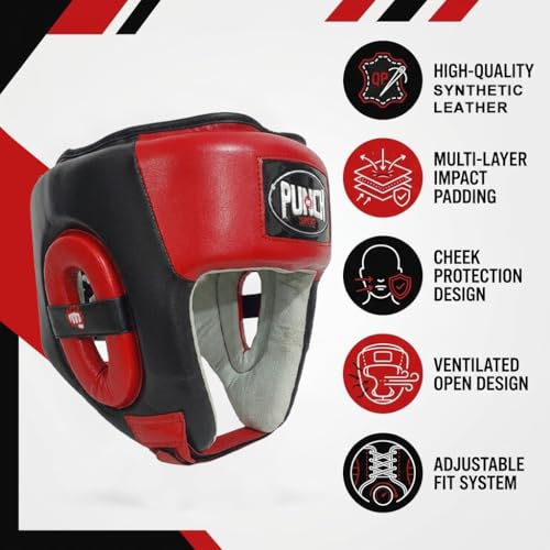 Punch Sports Boxing Headgear with Cheek Protection – Synthetic Leather Sparring Head Guard with Multi-Layer Foam Padding for MMA, Muay Thai & Kickboxing - size: X-Large