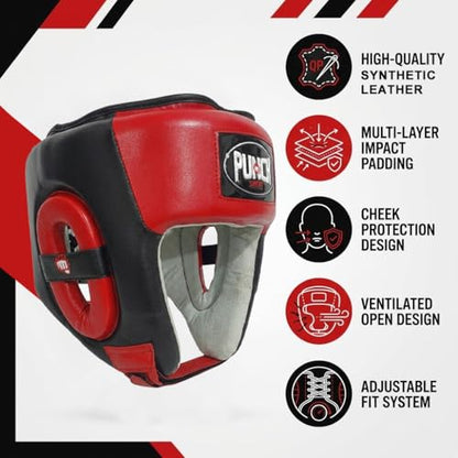 Punch Sports Boxing Headgear with Cheek Protection – Synthetic Leather Sparring Head Guard with Multi-Layer Foam Padding for MMA, Muay Thai & Kickboxing - size: X-Large