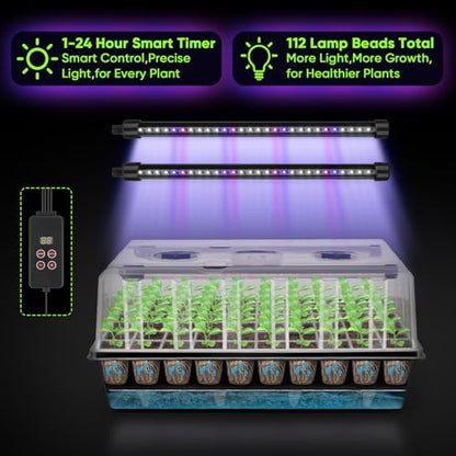 120-Cell Self-Watering Seed Starter Tray with Grow Light, 1-24H Timer, Seed Starter Kit with 4.02" Humidity Dome, Seedling Tray for Indoor Plant Starter, Plant Germination Trays-Black - color: Black