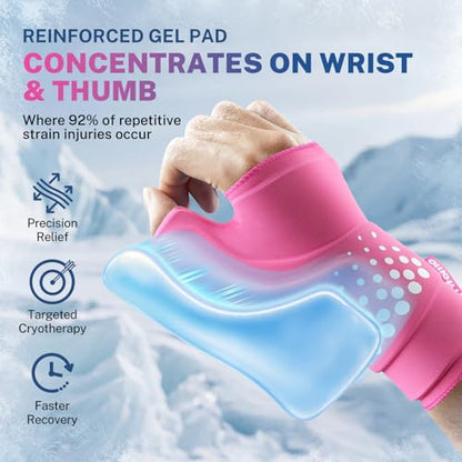 Thumb & Wrist Ice Pack Wrap, Long-Lasting Cold Compression for Recovery | Thickened Gel, Stays Cold Longer, Soft After Freezing, Full Wrap Cooling, Reusable Cold Hot Therapy, FSA Eligible - size: S/M, style: Pink