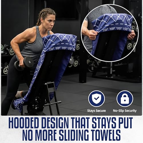 Hooded Microfiber Gym Towel – Highly Absorbent Car Seat Towel with Carry Bag – Double-Sided Sweat Towel, Reversible, Quick Dry & Sand-Resistant Fabric, Aztech Blue, 130 x 60cm - color: Aztec Blue