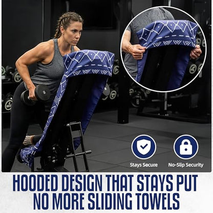 Hooded Microfiber Gym Towel – Highly Absorbent Car Seat Towel with Carry Bag – Double-Sided Sweat Towel, Reversible, Quick Dry & Sand-Resistant Fabric, Aztech Blue, 130 x 60cm - color: Aztec Blue