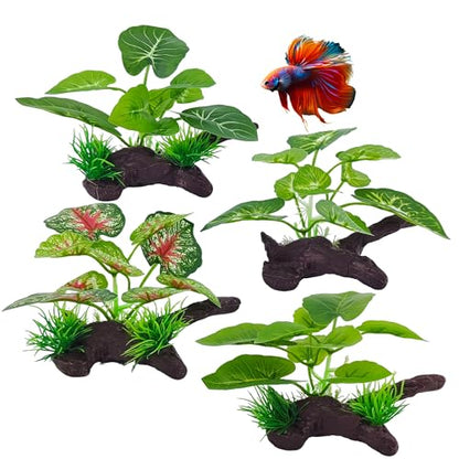 Silk Aquarium Plants for Fish Tank, Betta Fish Decor, Plastic & Fake Plants Realistic for Reptile Terrarium, Turtle, Leopard Gecko & Ball Python Habitat, Silk Plants for Betta Fish Tank