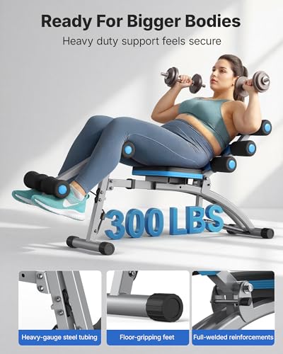 MERACH Ab Machine, Adjustable Ab Trainer, Sit Up Exercise Equipment 300LBS - color: Black Blue