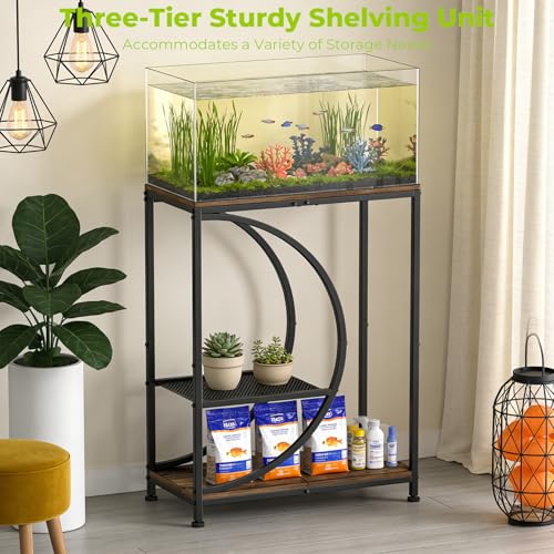 10 Gallon Fish Tank Stand, Aquarium Stand with Smooth Wood Board and Matte Black Iron Frame, Heavy Duty Sturdy Design for Home Office Use, Black (Tank not Included)