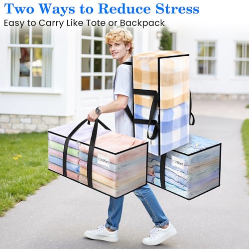 BlissTotes 2-Pack Large Moving Bags with Backpack Straps & Strong Zippers, Heavy-Duty Storage Bags Moving Boxes for Space Saving, Dorms, Transport, 93L-25 Gallons, Clear - size: 25 Gallons