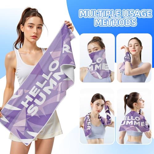 Cooling Sports Towel 39"X11.8" Cold Feeling Towel for Gym Fitness Running Yoga Pilates Soft Quick Dry Breathable Lightweight Camping Towel Summer Hiking Climbing Workout Essentials(Purple) - color: Purple