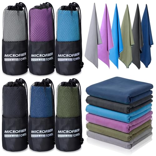 6 Pack Large Microfiber Gym Towels, 47" x 20" Quick Dry Sweat Towels Super Absorbent Soft Fast Drying Towel Lightweight Towel for Workout, Camping, Backpacking, Beach, Swimming(Fashionable) - color: Fashionable