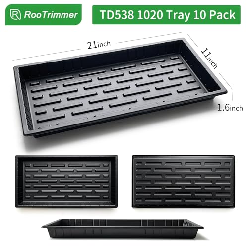 RooTrimmer Growing Trays, 1020 Plant Nursery Trays Heavy Duty Seed Starter Flat Seedling Tray for 72/128 Cell Plug Tray Transplant Growing Microgreens (21"×11", 10 Pack, 1.6" Deep, Without Holes)
