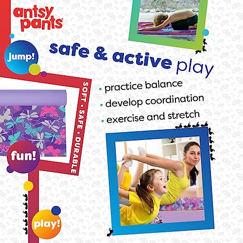 Antsy Pants Kids Yoga Mat - Non-Slip Exercise Mat, 60" x 24", 3mm - color: Purple Butterflies