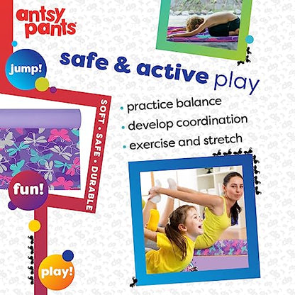 Antsy Pants Kids Yoga Mat - Non-Slip Exercise Mat, 60" x 24", 3mm - color: Purple Butterflies