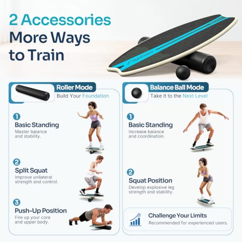 Sportneer Balance Board - 7 Mode Wobble Board with Roller & Ball - color: Sky Blue