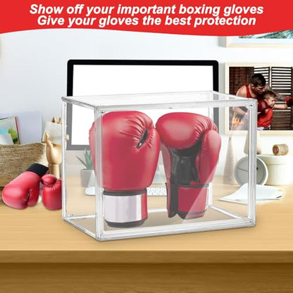 Clear Boxing Glove Display Case - Self-Assembly, UV-Protected With Black Base for Full Size Baseball and Boxing Gloves