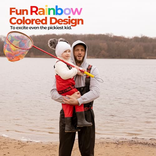 Kids Fishing Net - Extendable Telescopic Landing Net for Boy Girl Children Catching Small Fish Crab Shrimp Minnow Dragonfly Beach Pier Lake River Ocean