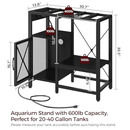 MAHANCRIS 20 Gallon Fish Tank Stand and 40 Gallon Aquarium Stand Bundle, Heavy Duty Breeder Turtle Terrarium Stand Rack for Home Office, Tank Stand with Power Outlet, FTHR2001-FTHB40E01