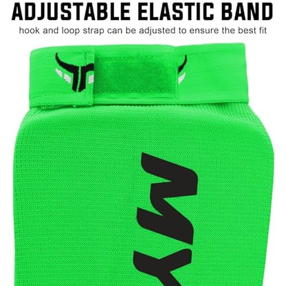 Mytra Fusion Shin Pads Instep Protector Kick Boxing Muay Thai Training Elasticated shin Guards - color: Green, size: Large-X-Large
