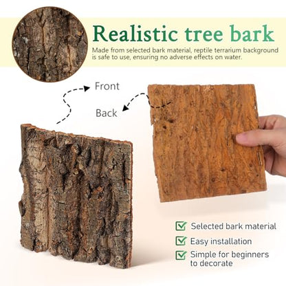 Totority Cork Bark Background 4-Piece Natural Cork Bark Sheets 3D Terrarium Backdrop for Bearded Dragon Gecko Lizard Frog Tank or Aquarium, Easy-Place Reptile Habitat Decor