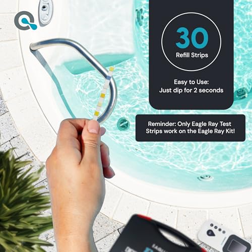Eagle Ray Digital Water Test Kit for Pool & Spa by AquaDoc with Digital Water Tester and 30 Pool & Hot Tub Test Strips for Chlorine, Bromine, Total Hardness, Cyanuric Acid, Alkalinity and pH - size: Digital Water Test Kit