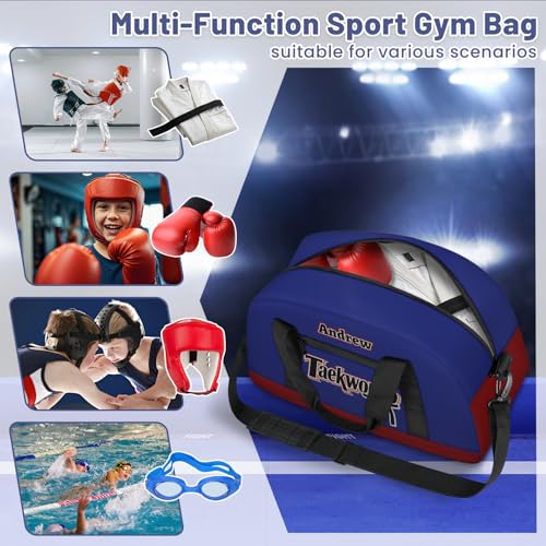 Custom Name Taekwondo Karate Duffle Bag for kids Boy Girls - Personalized Martial Arts Gear Bag, Water-Resistant Sparring Equipment Bag, Taekwondo Navy Red - color: Taekwondo Navy Red