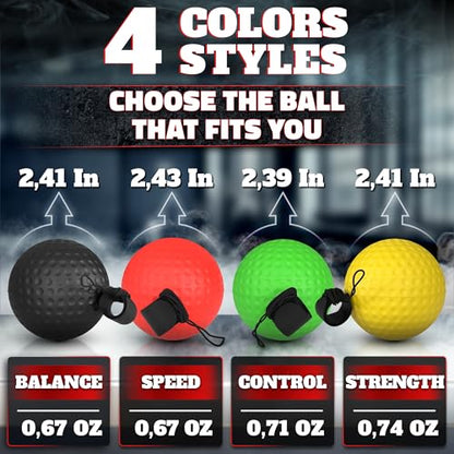 BURIUS Boxing Reflex Ball Set, 4 Balls and 2 Headbands, Reaction Training | Sharpens Hand-Eye Coordination, Hand Speed, and Focus - Same-Weight, Adjustable Kit Made for Beginner to Advanced Solo Drills