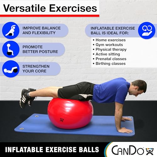CanDo Inflatable Exercise Ball - Blue 12", Durable Extra Thick Non-Slip Stability Ball for Core Workouts, Yoga, Pilates, Active Seating, Physical Therapy, Pregnancy, Home Gym, Flexibility