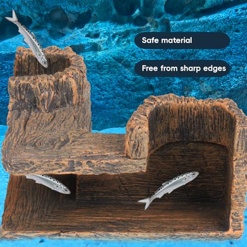 Fish Tank Corner Underground Hideout Cave Decor for Fish Shrimp Hiding Breeding, Aquarium Resin Decorations,Stump Style - style: Stump