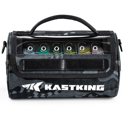 KastKing BaitSpace Line Management Bag, Fishing Line Storage Bag with Water Resistant Nylon, Clear View Window, Removable Divider, Tangle-free Leader Line Holder - color: D: Black Camo-Large