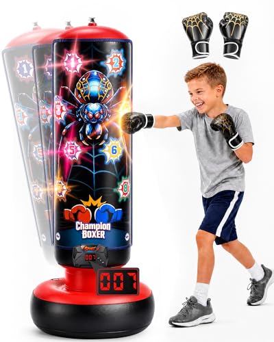Punching Bag for Kids with Stand, LED Scoring Boxing Set with Gloves, Freestanding Electronic Boxing Machine with 4 Game Modes & Music for Boys Girls Ages 3-12