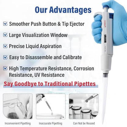 5 mL Micropipette, 1-5 mL Lab Single Channel Micro Pipettes, Adjustable Variable Volume for Liquid Laboratory Scientific School - size: 1000-5000μl