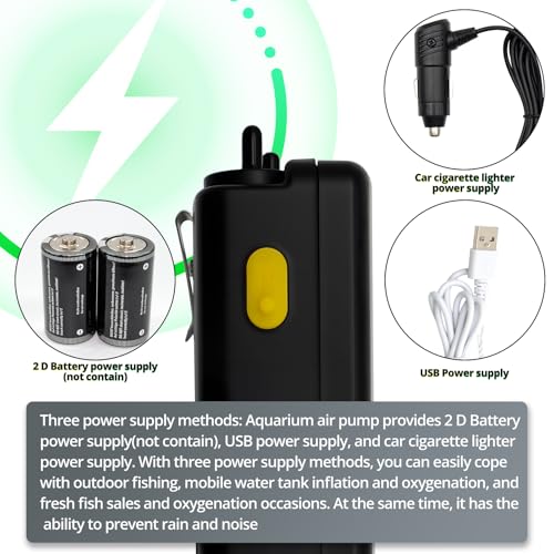 Small Aerator for Fish 6 Gallons/19GPH-35GPH,Aerator for Bait Bucket,Adjustable USB Air Pump,Quiet Voice,with Car Cigarette Lighter, Suitable for Tropical Fish Enthusiasts and Fishing Enthusiasts