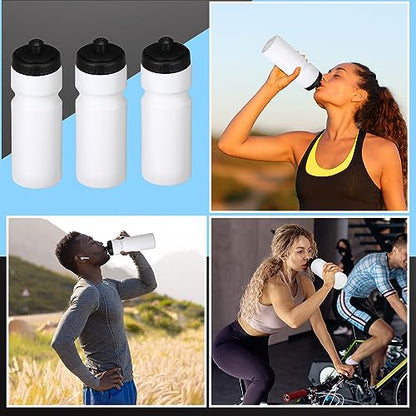 Sunnyray 10 Pcs Squeeze Sports Water Bottle 23 oz Reusable Blank Plastic Sports Water Bottle with Pull Top Cap for Adults Fitness Bike, Dishwasher Safe(White)