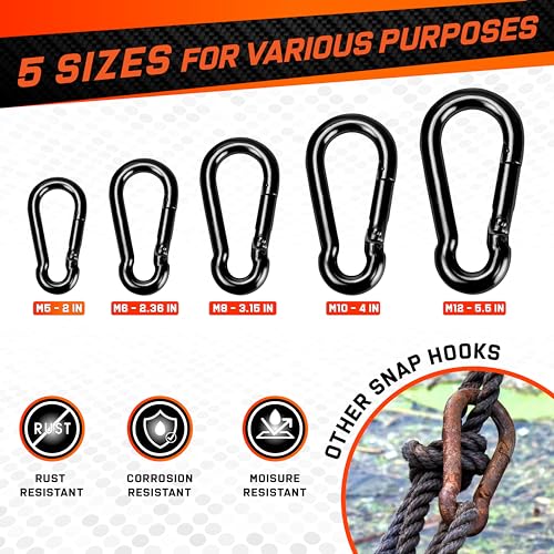 300LBS 2" Spring Snap Hooks Carabiner Clips - 12Pcs Heavy-Duty Utility Hook - size: 12Pcs 2In