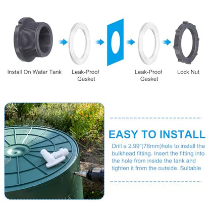 PATIKIL PVC Bulkhead Fitting NPT2", Bulkhead Water Tank Connector with Silicone Seal Gasket Garden Hose Fitting for Rain Bucket, Sinks, Aquariums, Gray