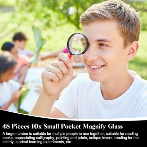 48 Pcs 10X Small Magnifying Glass Mini Pocket Magnifier with Rotating Protective Cover, Folding Magnify Glass Small Magnifying Lens for Reading, Jewelry, Hobby