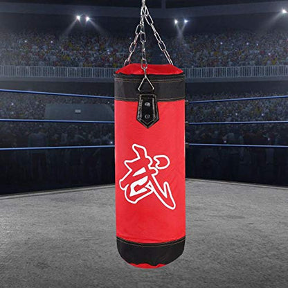 Boxing Training Punch Bag, Canvas Punching Bag Set with Sandbag/Metal Chain/Hook/Carabiner, Perfect for Developing Hand and Foot Technique(Red 60cm)