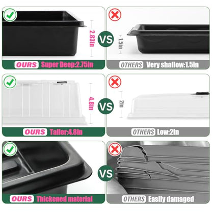 RooTrimmer 4-Pack Seed Starter Trays with 5'' Tall Humidity Domes – Reusable Plant Germination Kit for Microgreens, Herbs & Indoor Gardening | Clear Vented Lids, Fast Seedling Growth & Durable Design