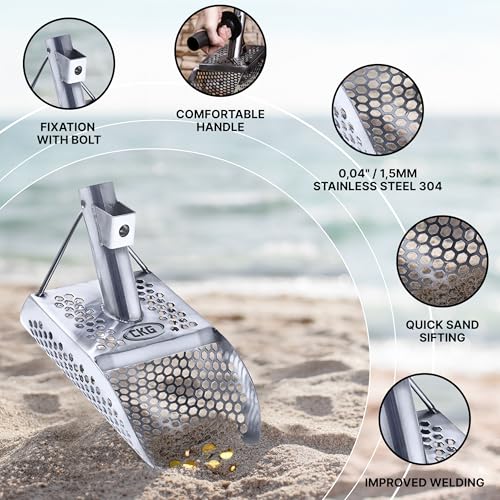 Sand Scoops for Beach Metal Detecting Stainless Steel Beach Metal Detecting Shovel Underwater Treasure Hunting, Metal Detector Accessories(Bag + Scoop + Carbon Fiber Handle), (Hex-7 + Handle) - size: Hex-7 + Handle