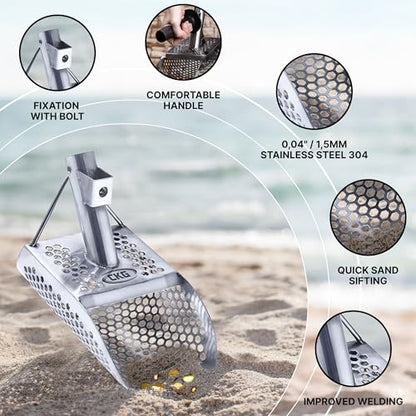 Sand Scoops for Beach Metal Detecting Stainless Steel Beach Metal Detecting Shovel Underwater Treasure Hunting, Metal Detector Accessories(Bag + Scoop + Carbon Fiber Handle), (Hex-7 + Handle) - size: Hex-7 + Handle