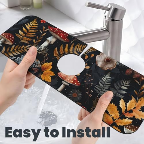 Faucet Draining Mat For Kitchen Sink, Mushrooms Ferns Wildflowers Diatom Mud Absorbent Drain Pad For Bathroom Kitchen Sink Splash Guard Drying Mat - color: Mushrooms Ferns Wildflowers