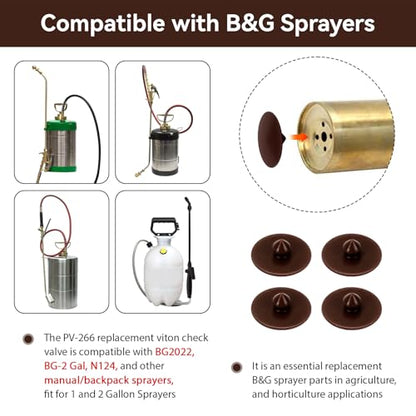 4 Pack PV-266 Viton Check Valve Replacement for B&G Sprayers BG2022 BG2032 2300 2222 Models, Hand Pump Sprayer Valve Parts for 1 & 2 Gallon Garden Backpack Sprayers, Leak-Proof Pump Repair Kit