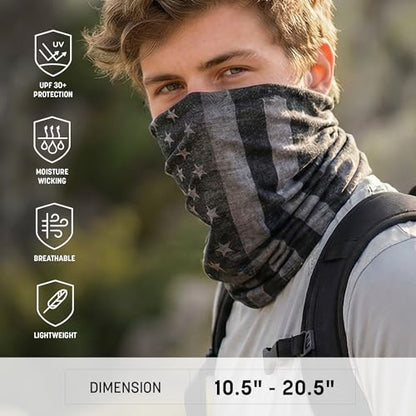 S A Soul of Adventure Single UV Face Shield | UV 30+ Multipurpose Neck Gaiter Balaclava for Adults - color: Whiteout American Flag