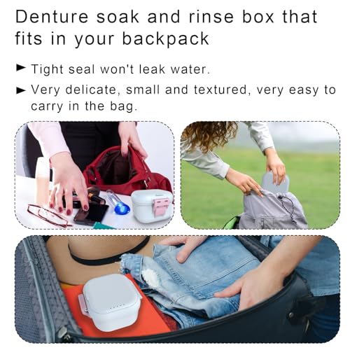 BVN Denture Case with Strainer, Leak Proof Denture Soaking Box | Dental Cup with Storage Compartment, Magnetic Lid & Ventilation Design for Dentures, Retainers and Braces - color: White+pink