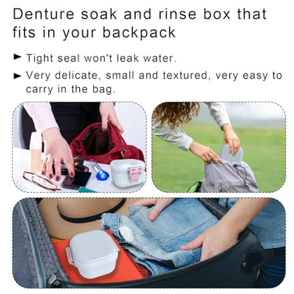 BVN Denture Case with Strainer, Leak Proof Denture Soaking Box | Dental Cup with Storage Compartment, Magnetic Lid & Ventilation Design for Dentures, Retainers and Braces - color: White+pink