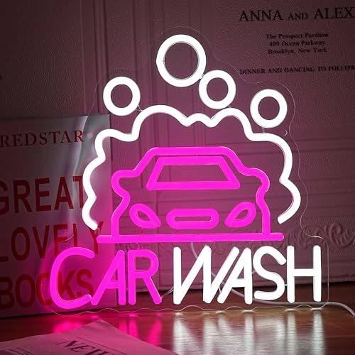 Car Wash Neon Sign for Wall Decor Car Neon Light Dimmable Sedan LED Light Sign for Party Gas Station Service Area Auto Repair Shop Car Show - style: Car Wash
