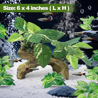 9 Pcs Fish Tank Decor，Silk Aquarium Plants Green Silk Leaf pad Hammock Artifical Driftwood cave Betta Fish Tank Accessories 6 x 3 x 4 inches(LxWxH) - size: 9 Pcs Silk Aquarium Plants（Style B）