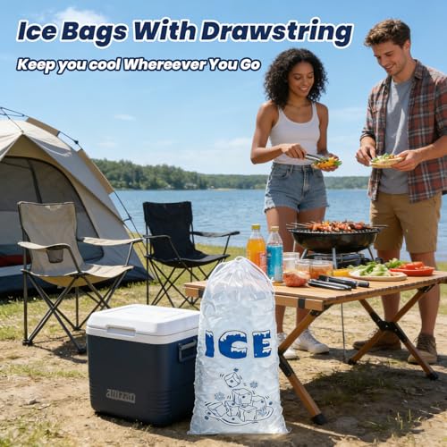150 Pack Ice Bags 5lb with Drawstring Ice Bags for Ice Machine Thick Plastic Bags for Ice Reusable Ice Storage Bags Portable Heavy-Duty Ice Cub Bags for Freezer, 5LB - style: 5 lb