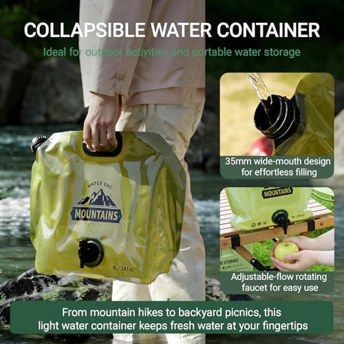 Collapsible Water Container 8L/2.1 Gallon Camping Water Jug with Adjustable Faucet, Leakproof BPA Free Food Grade Water Bag for Camping Backpack Hiking Emergency Prep (4 Pack) - size: 4Pcs